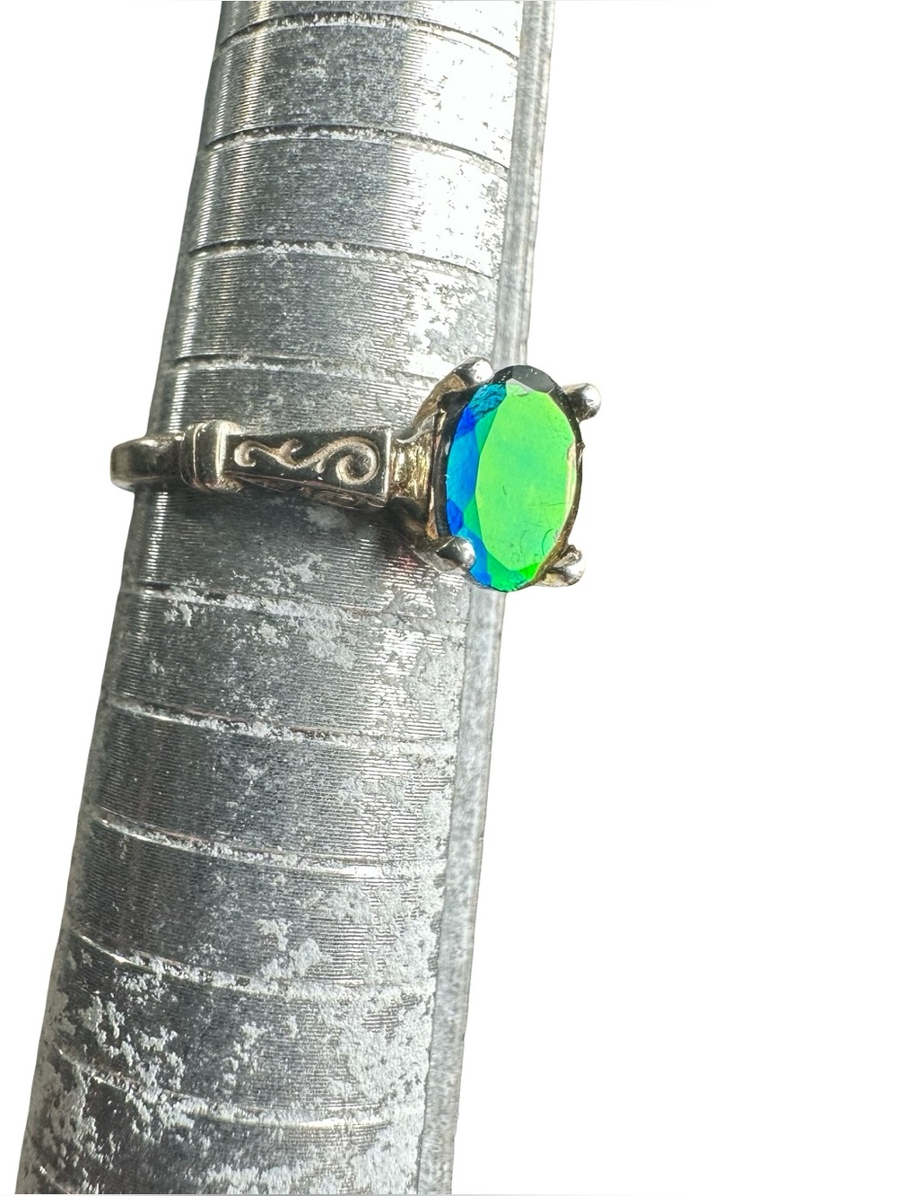 Vtg Kabana 925 Sterling Silver Mystic Color Change Stone Scroll Ring Sz 6.75 2.2